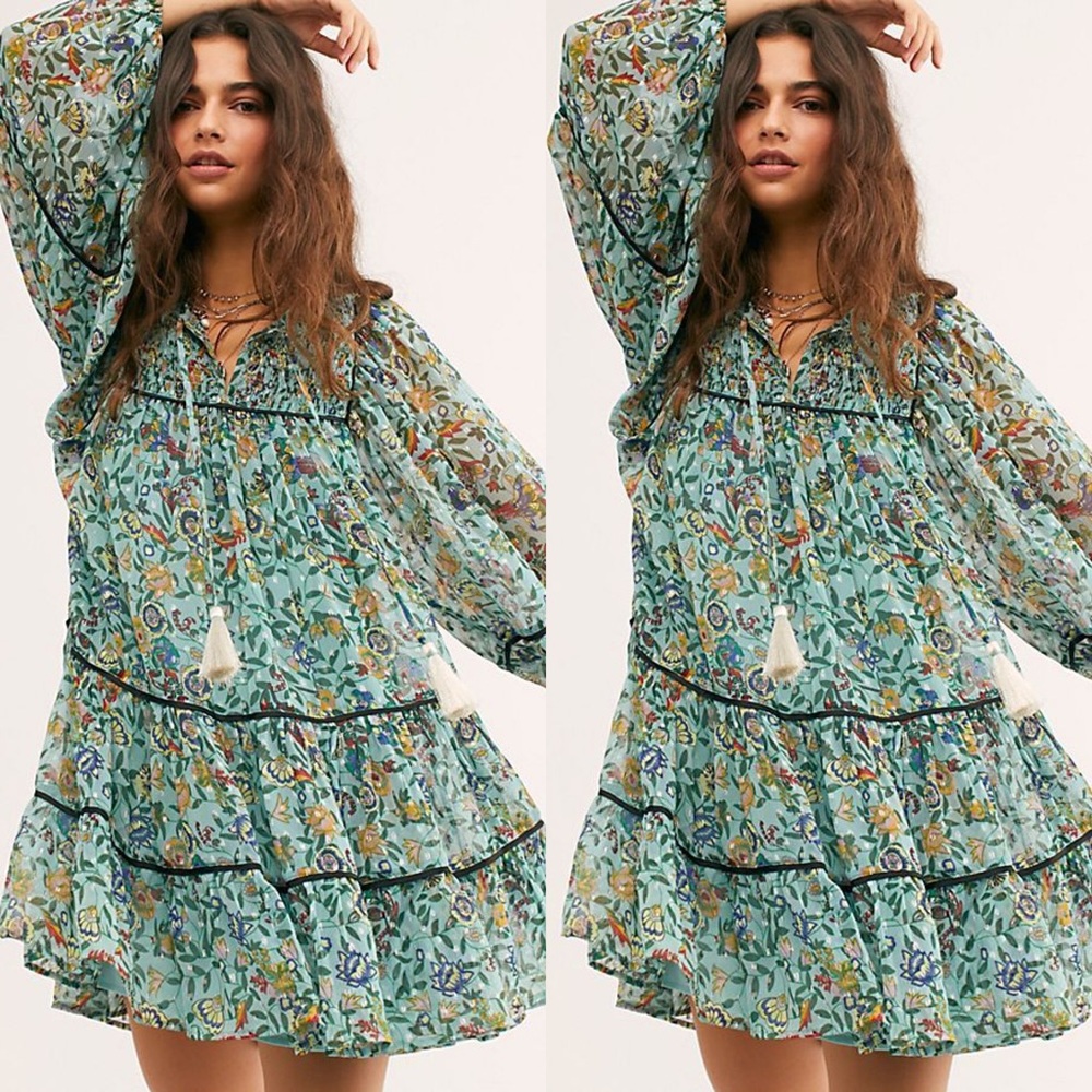 Free People Swinging Mini Dress Green Floral